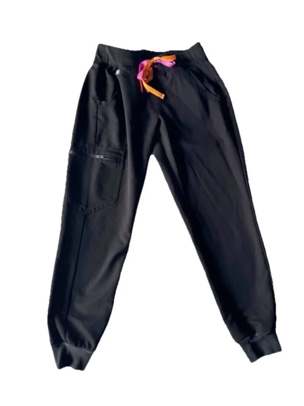 Figs Women's Sz XSP Zamora Black Tech Coll Scrub Pants Joggers Double Drawstring